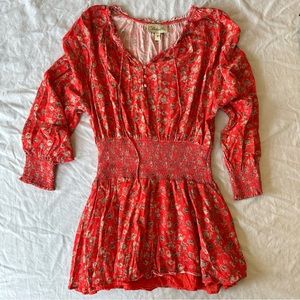 Cleobella Women’s M Orange Floral Dress‎ Tunic Blouse Summer Dress